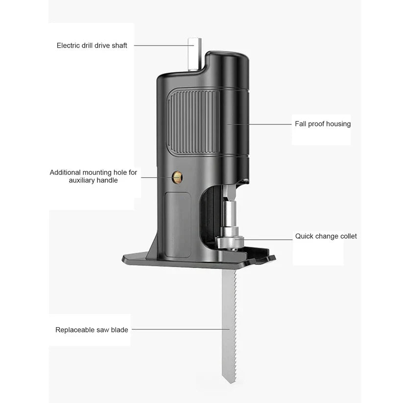 Electric drill to reciprocating saw adapter (with no machine)