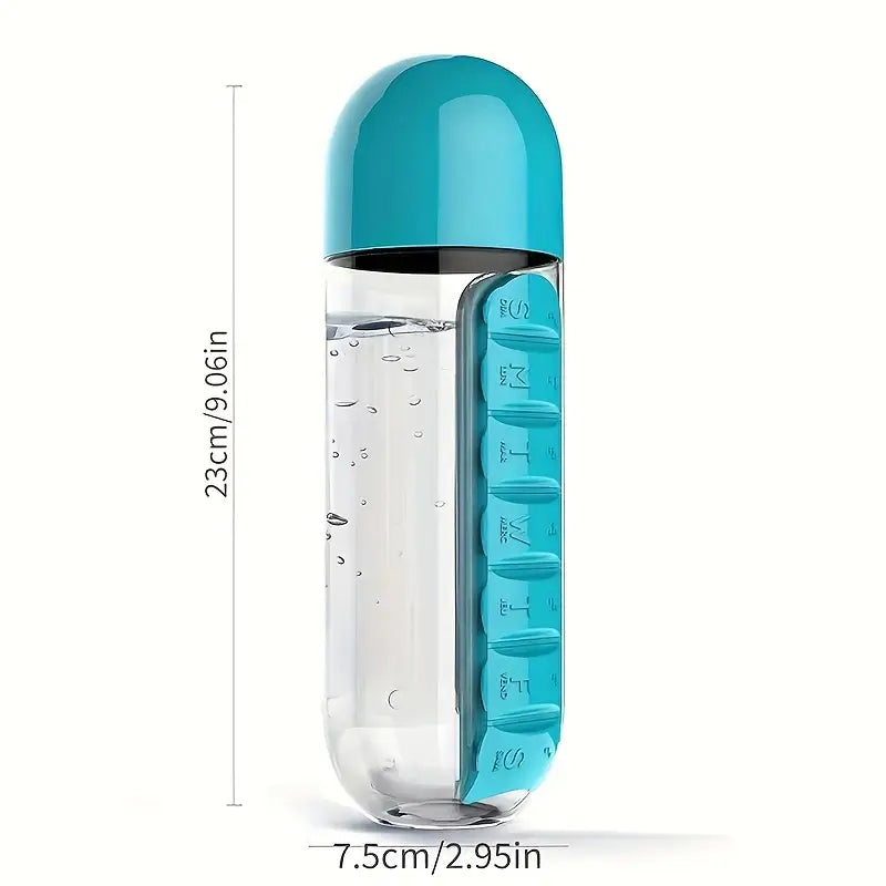 Creative water cup with seven-day medicine box, two-in-one outdoor medicine box cup