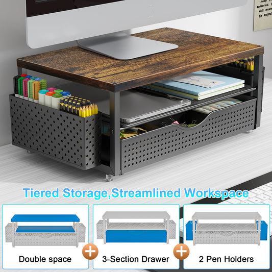 1 Monitor Stand with Storage Drawer and Pen Holder