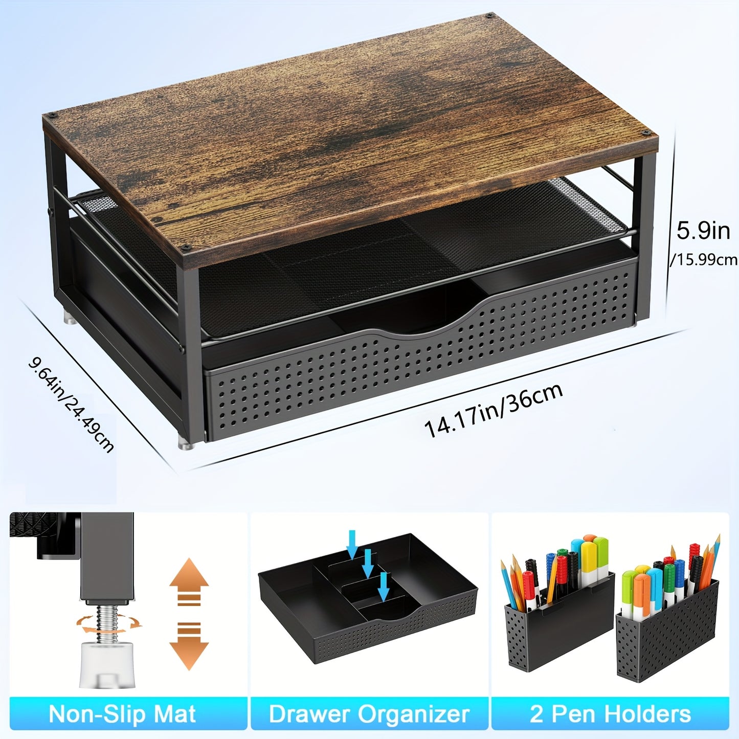 1 Monitor Stand with Storage Drawer and Pen Holder