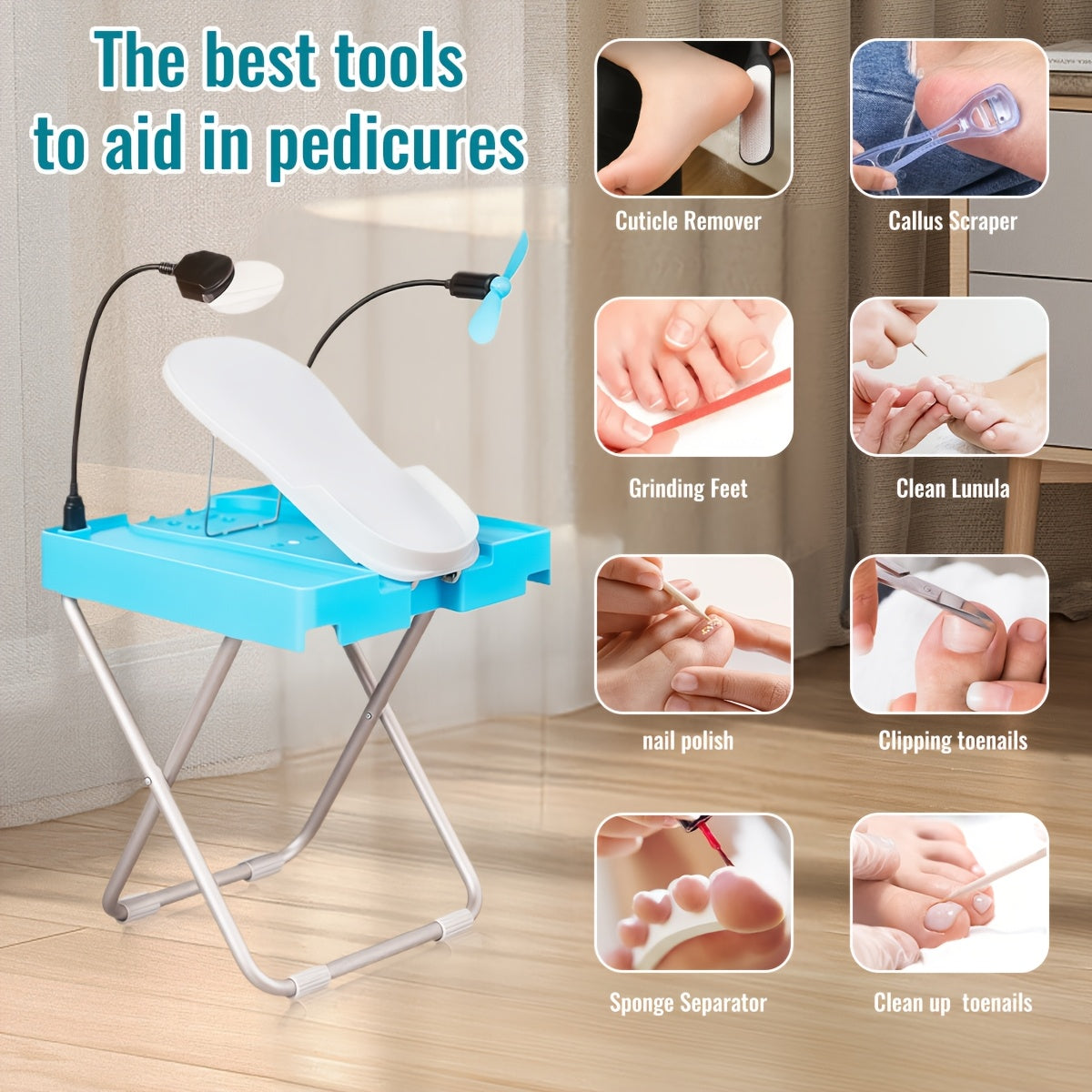 Manicure Stool Pedicure Pedals Stand with Fan