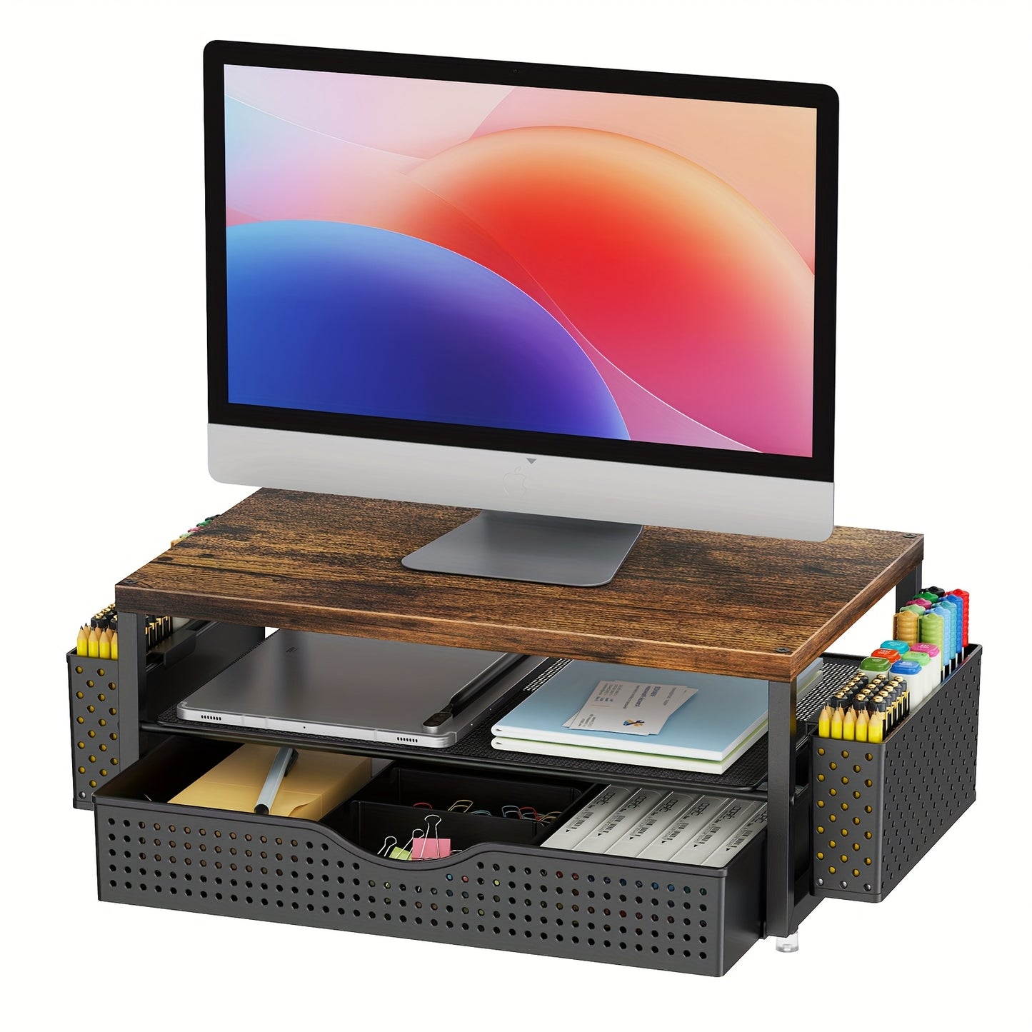 1 Monitor Stand with Storage Drawer and Pen Holder