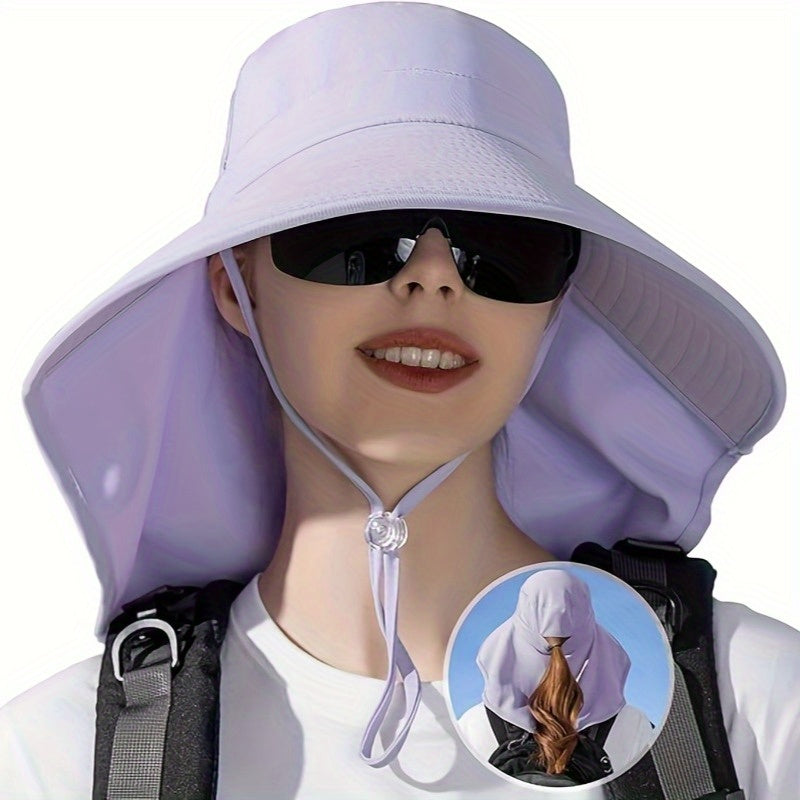 1pc Women'S Sun Hat with Neck Cover & Ponytail Hole - Wide Brim