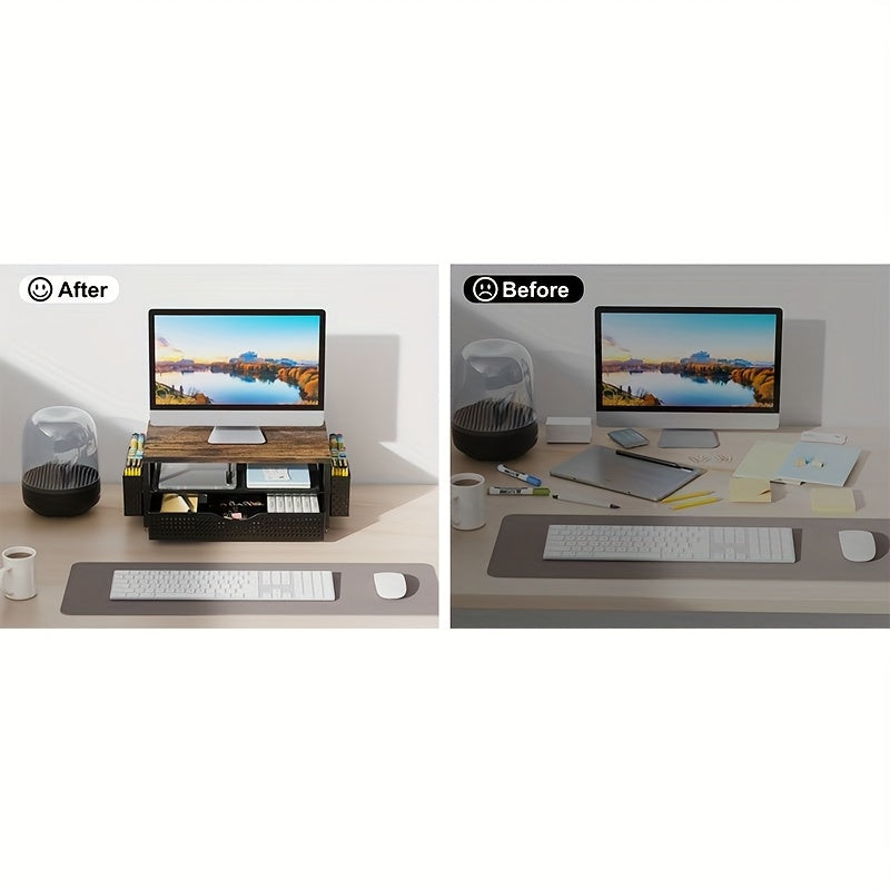 1 Monitor Stand with Storage Drawer and Pen Holder