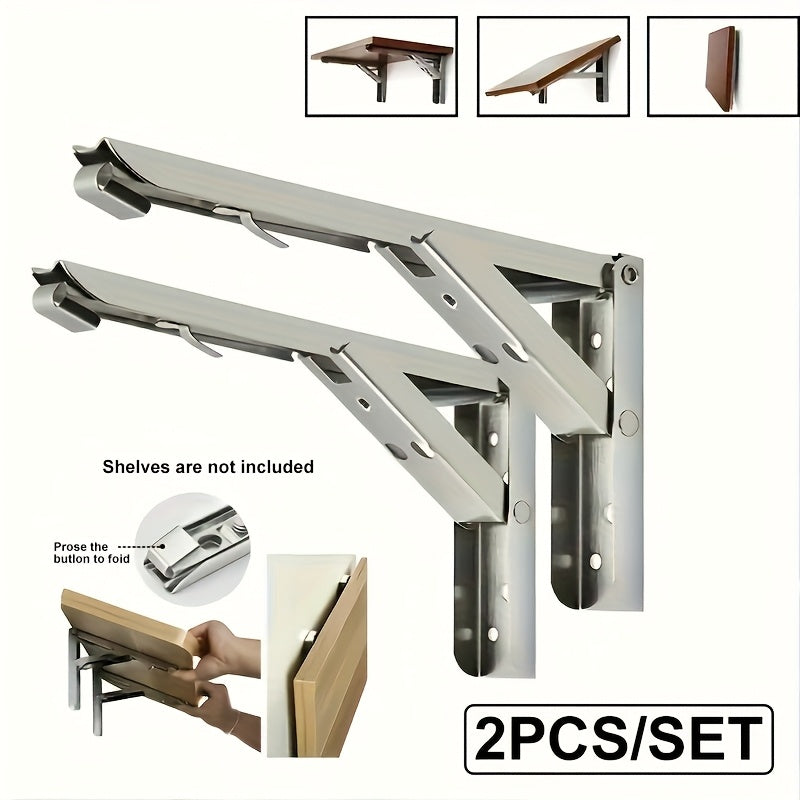 2 Pack of Foldable Shelves Brackets，Heavy Duty Stainless Steel Bracket