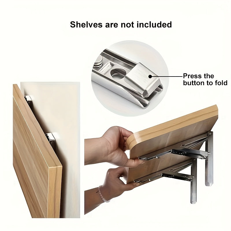 2 Pack of Foldable Shelves Brackets，Heavy Duty Stainless Steel Bracket