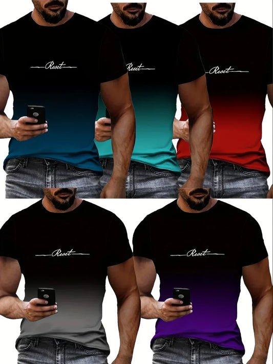 5pcs Men's Gradient Print T-Shirt Set