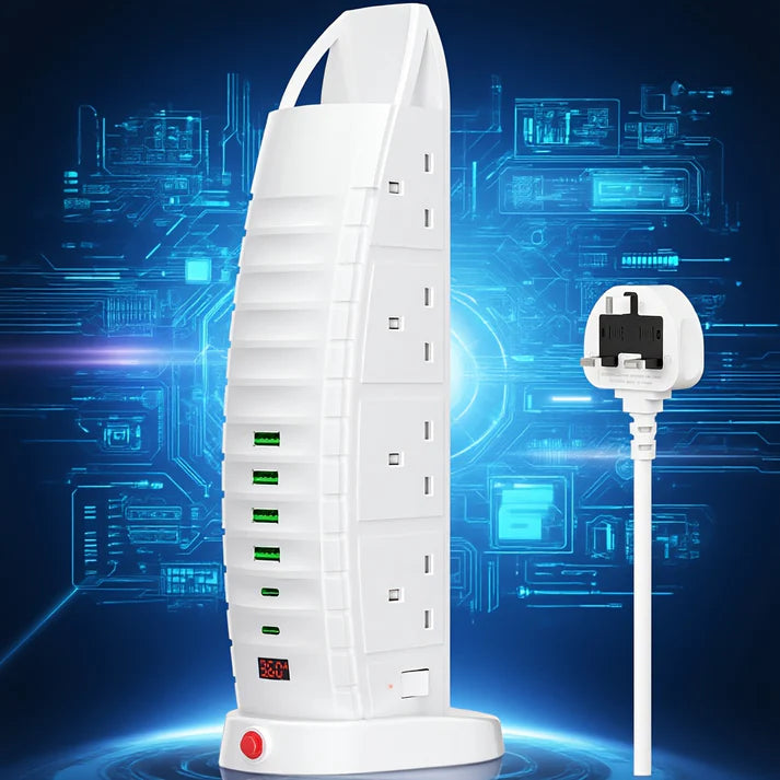 Tower Extension Lead 8 Way Outlets Multi Plug Extension Tower