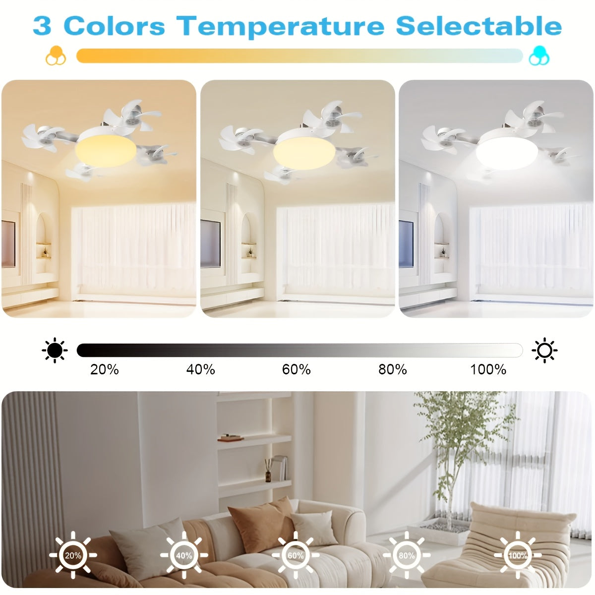 【Universal for the Whole House】Modern Smart Four-Head Fan Ceiling Light