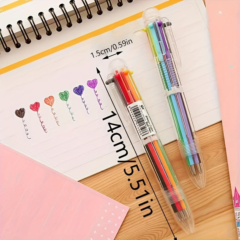 Box of 10 Ballpoint Pens with 6 Colors in One