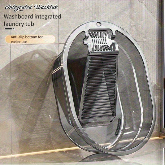 1-Pack Transparent Integrated Laundry Basket with Scrub Board