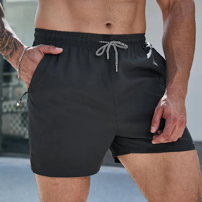 3 packs Men's Plain Solid Color Drawstring Pocket Shorts