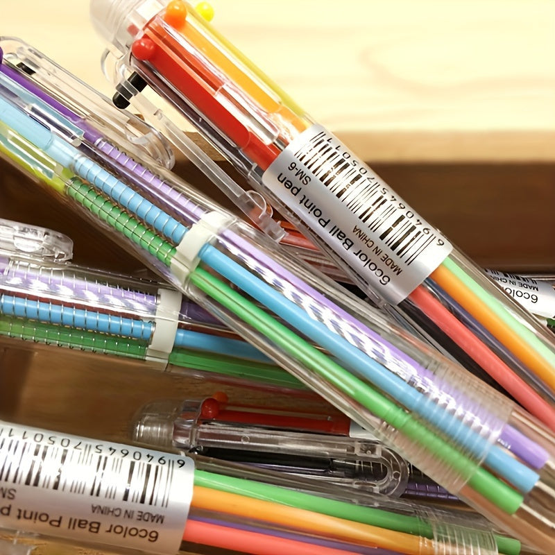Box of 10 Ballpoint Pens with 6 Colors in One