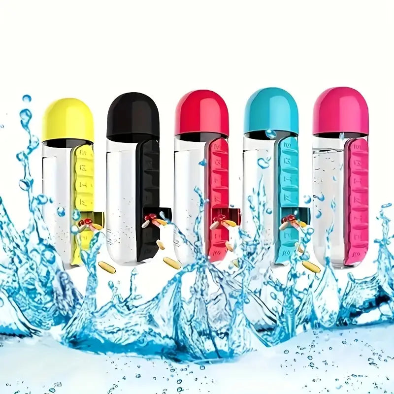 Creative water cup with seven-day medicine box, two-in-one outdoor medicine box cup