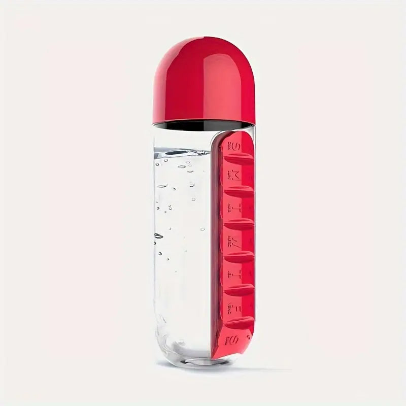 Creative water cup with seven-day medicine box, two-in-one outdoor medicine box cup