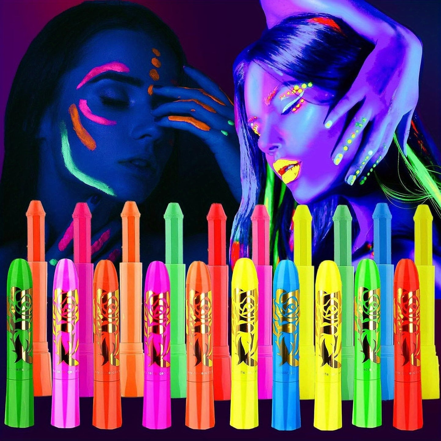 10pcs Neon Glow-in-the-Dark Face & Body Paint Sticks