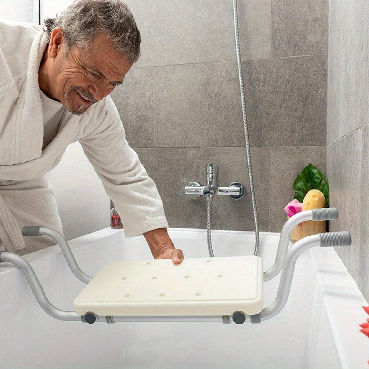 Adjustable white Aluminum Bath Seat