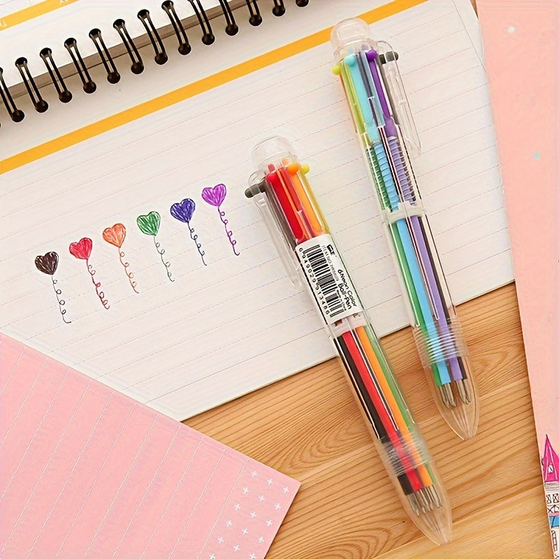 Box of 10 Ballpoint Pens with 6 Colors in One