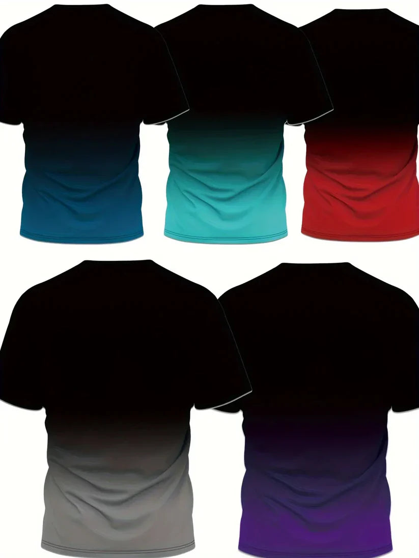 5pcs Men's Gradient Print T-Shirt Set