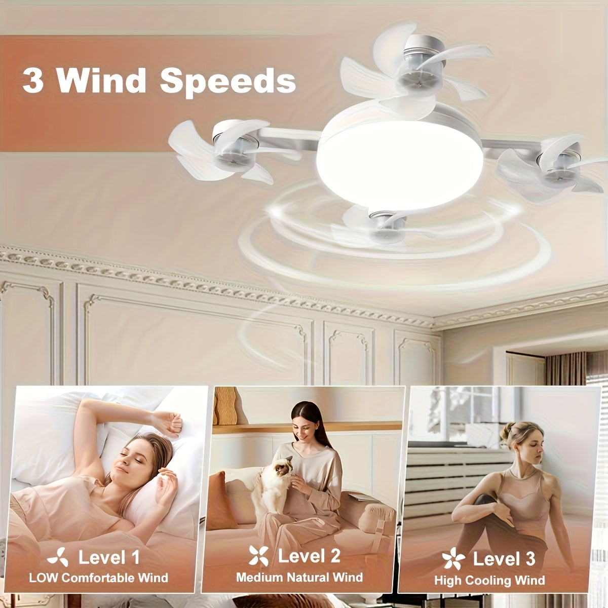 【Universal for the Whole House】Modern Smart Four-Head Fan Ceiling Light