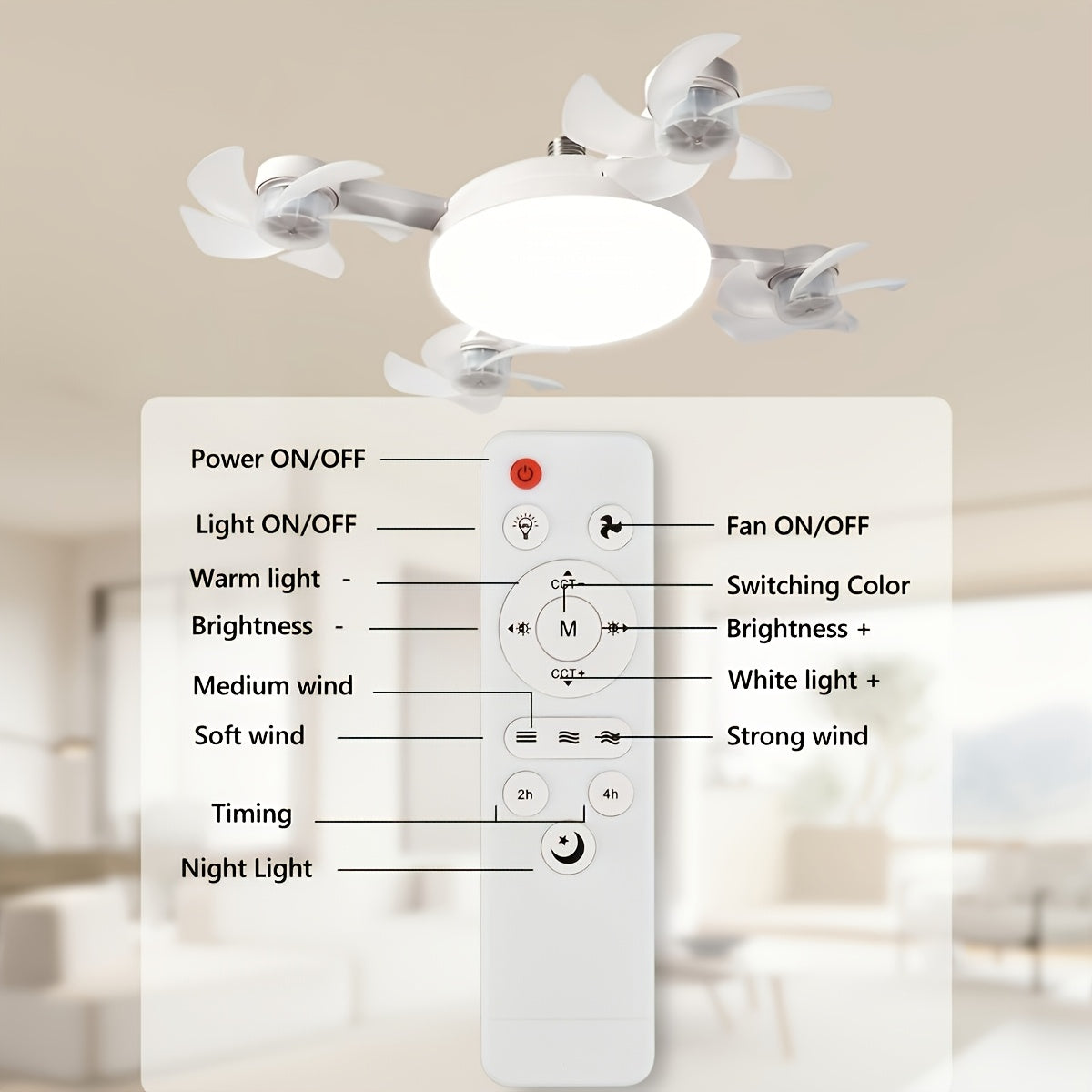 【Universal for the Whole House】Modern Smart Four-Head Fan Ceiling Light