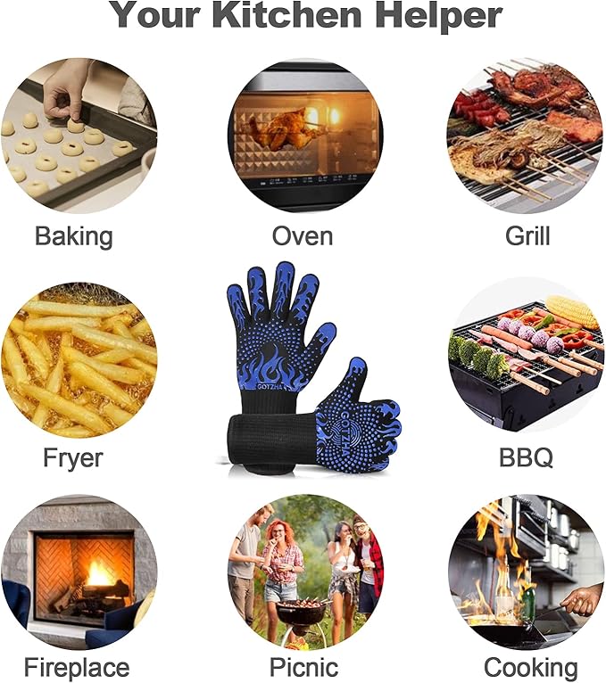 14 Inch Silicone Non-Slip Grill Gloves with Extra Long Cuff