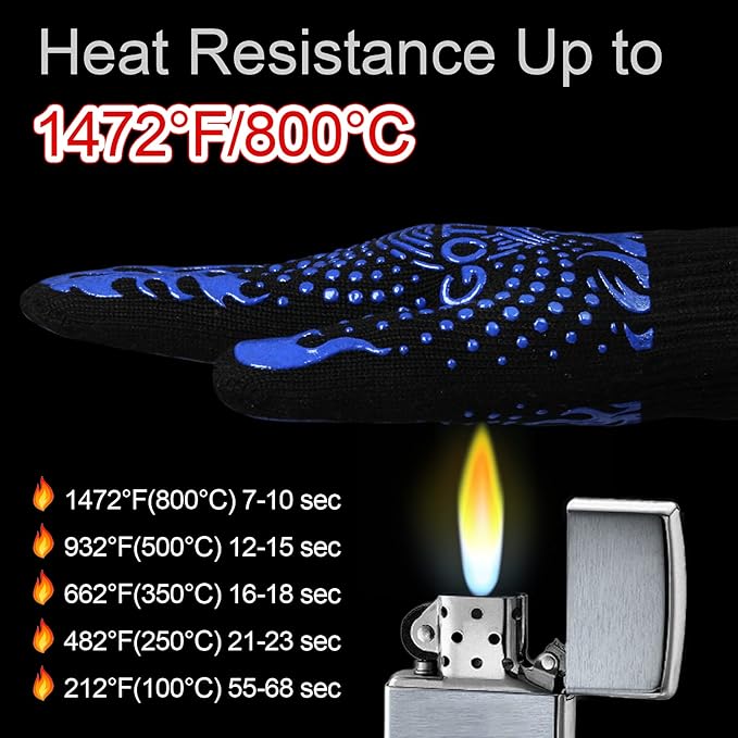 14 Inch Silicone Non-Slip Grill Gloves with Extra Long Cuff