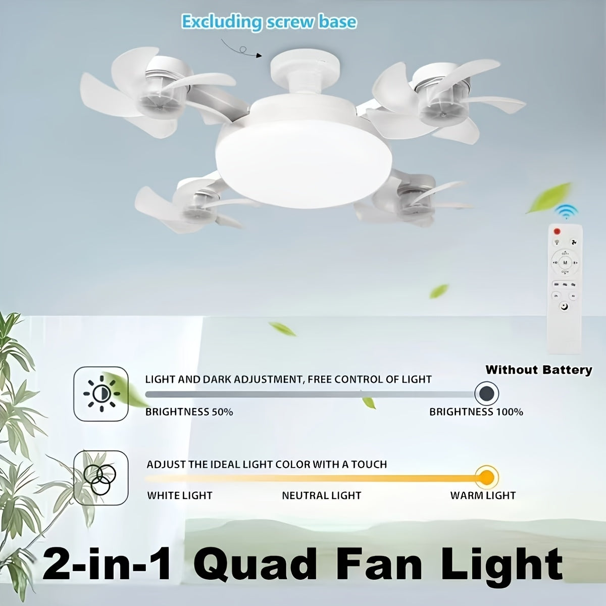 【Universal for the Whole House】Modern Smart Four-Head Fan Ceiling Light