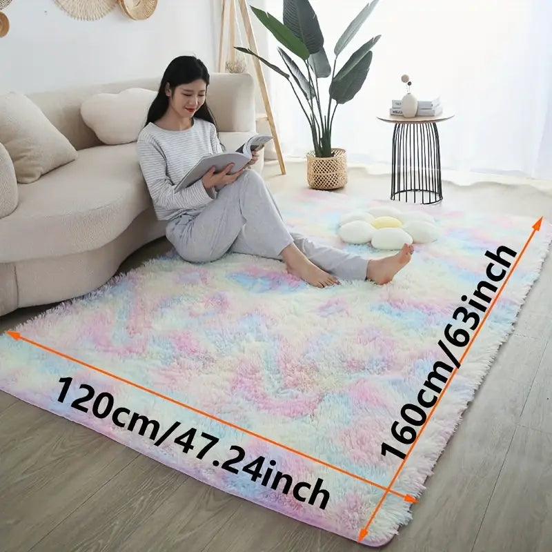 Machine Washable Striped Rainbow Fluffy Area Rug - High Pile