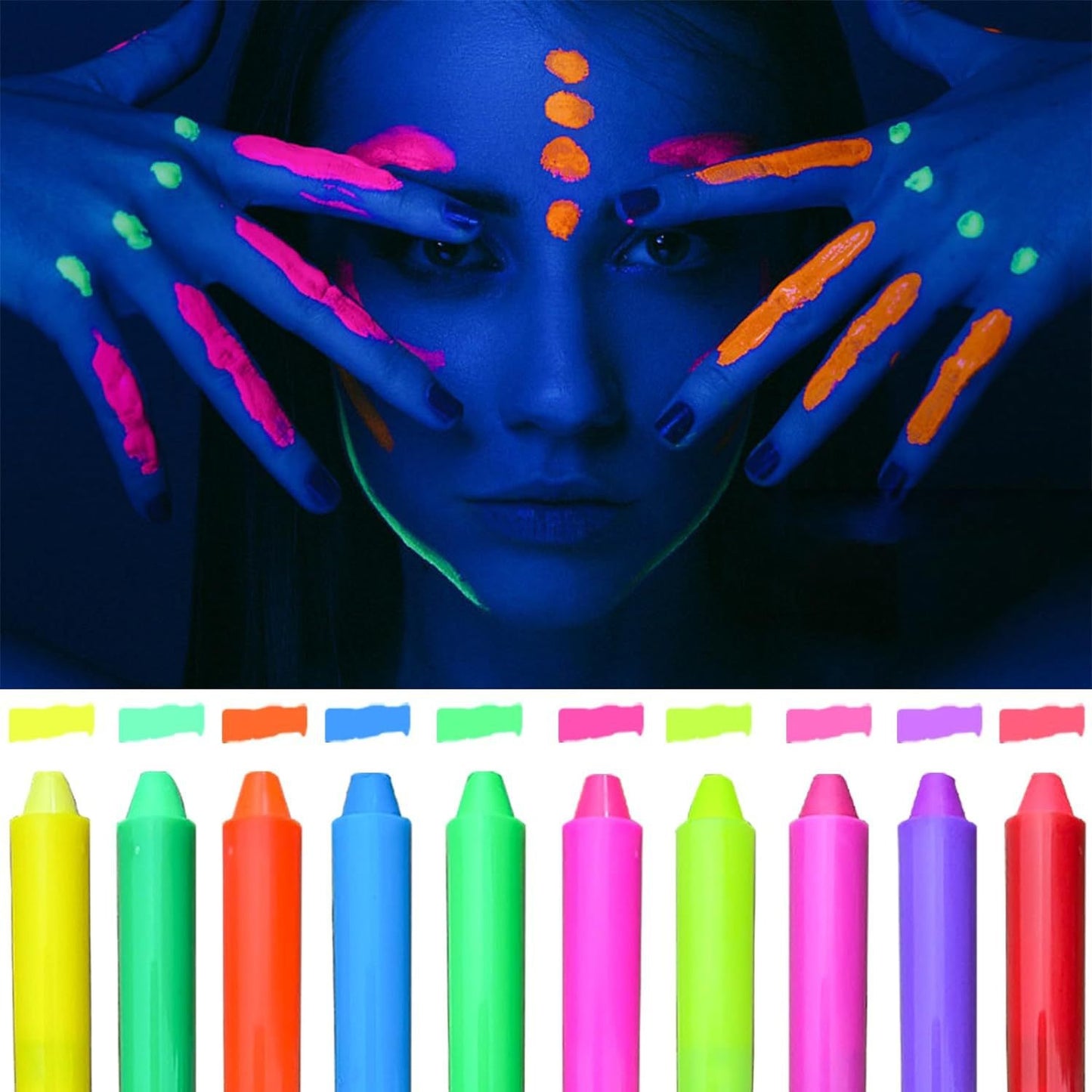 10pcs Neon Glow-in-the-Dark Face & Body Paint Sticks