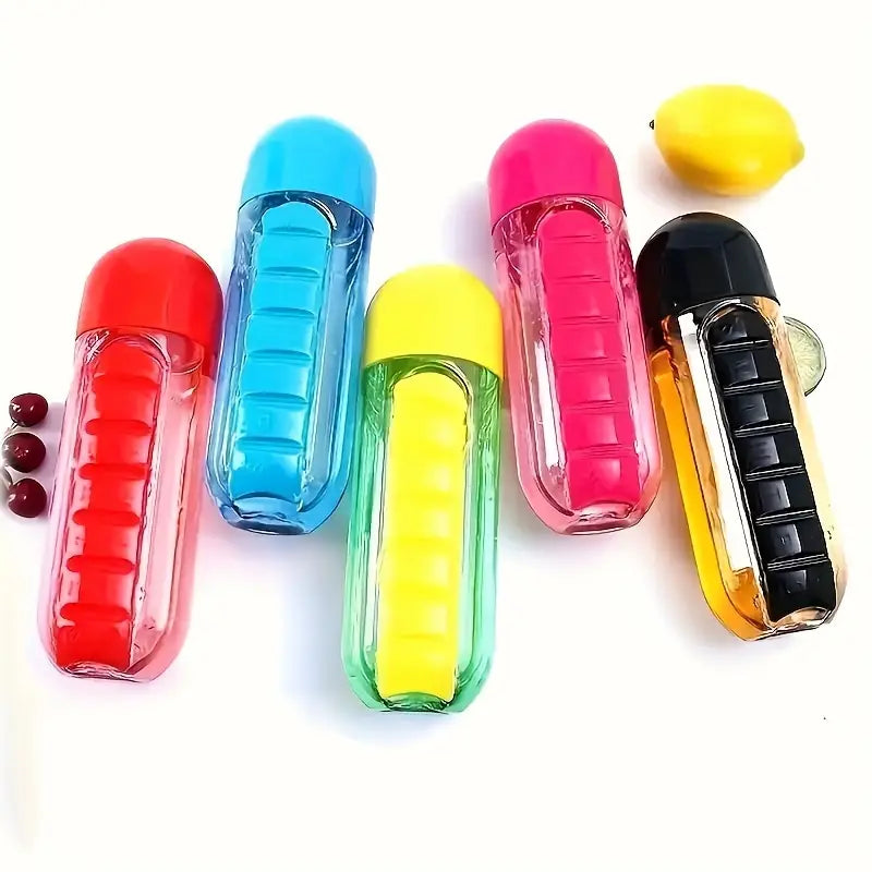 Creative water cup with seven-day medicine box, two-in-one outdoor medicine box cup