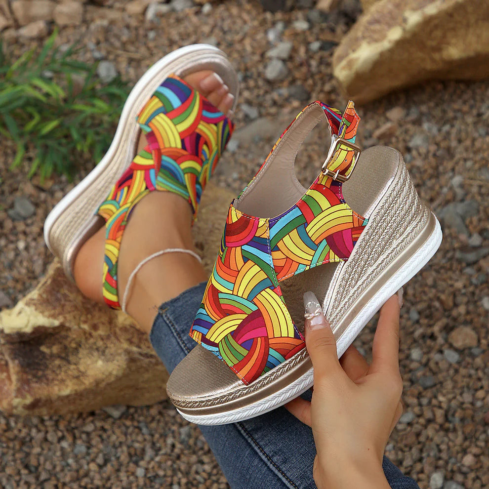 Women's Colorful Striped Roman Wedge Sandals