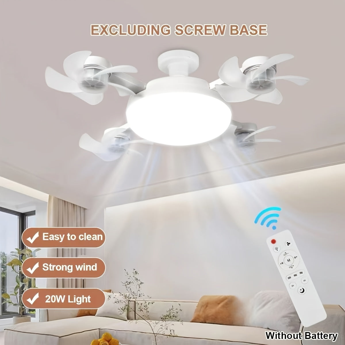 【Universal for the Whole House】Modern Smart Four-Head Fan Ceiling Light