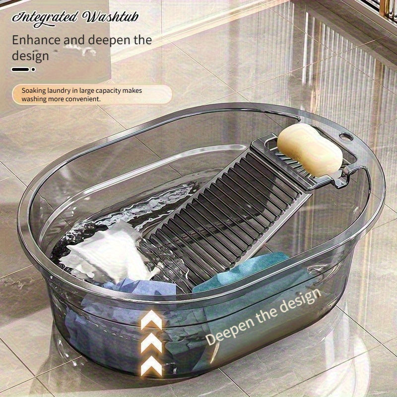 1-Pack Transparent Integrated Laundry Basket with Scrub Board