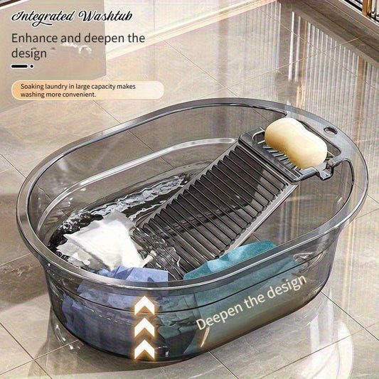 1-Pack Transparent Integrated Laundry Basket with Scrub Board