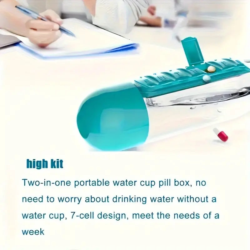 Creative water cup with seven-day medicine box, two-in-one outdoor medicine box cup