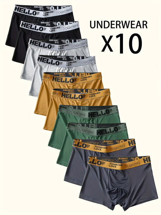 10pcs Fashionable Breathable Men's Flat-Cut Underpants