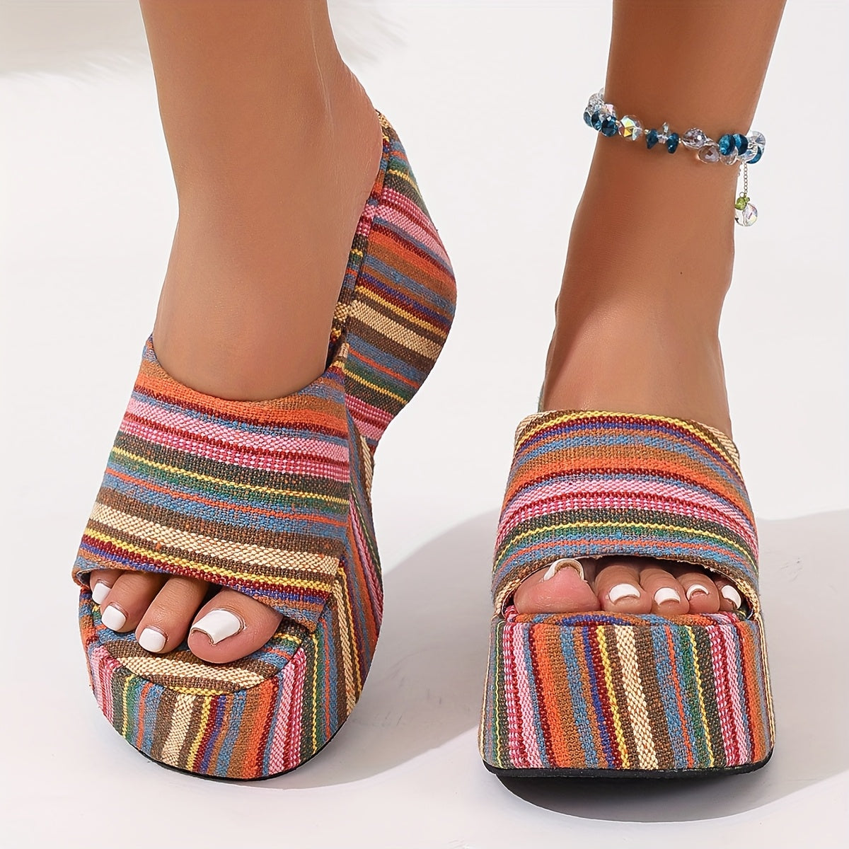1 Pair of Women'S Summer Fashionable Colorful Fabric Comfortable Soft Sandals