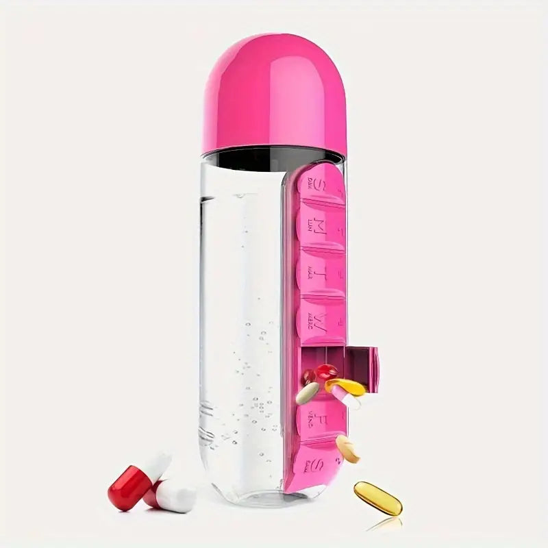 Creative water cup with seven-day medicine box, two-in-one outdoor medicine box cup