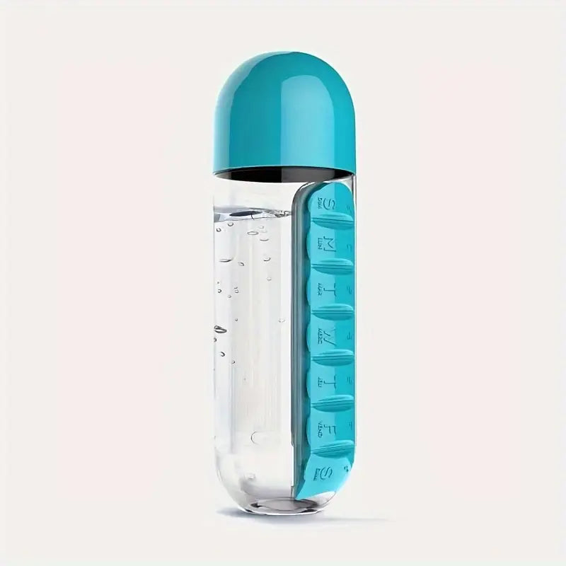 Creative water cup with seven-day medicine box, two-in-one outdoor medicine box cup