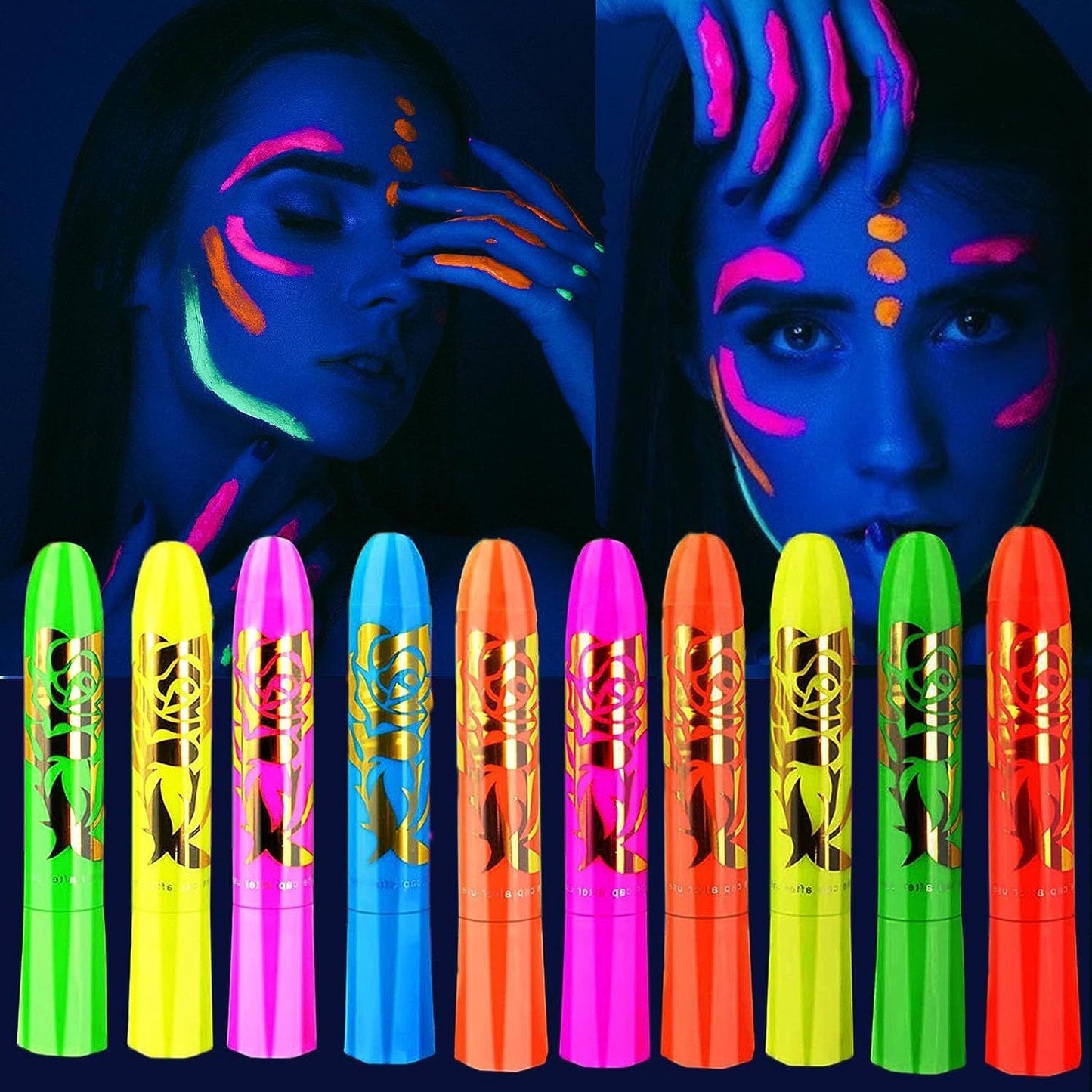 10pcs Neon Glow-in-the-Dark Face & Body Paint Sticks