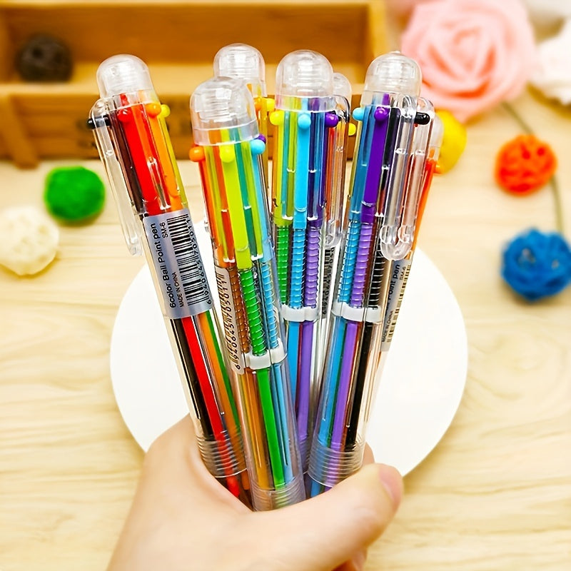 Box of 10 Ballpoint Pens with 6 Colors in One