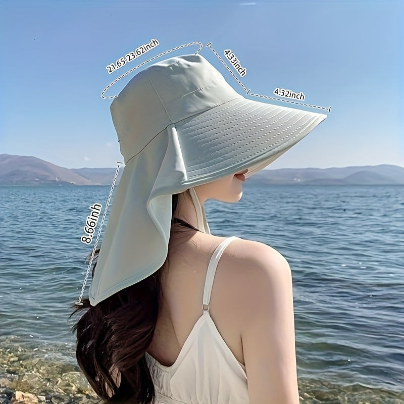 1pc Women'S Sun Hat with Neck Cover & Ponytail Hole - Wide Brim