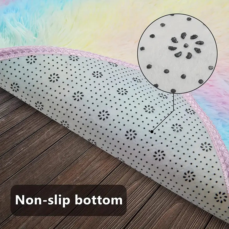 Machine Washable Striped Rainbow Fluffy Area Rug - High Pile