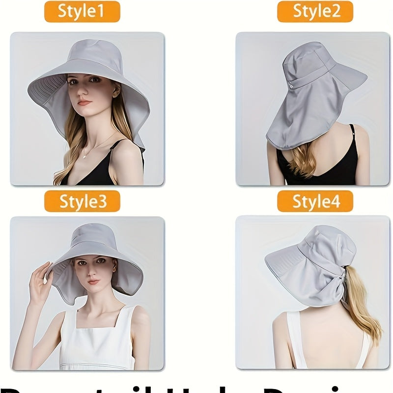 1pc Women'S Sun Hat with Neck Cover & Ponytail Hole - Wide Brim